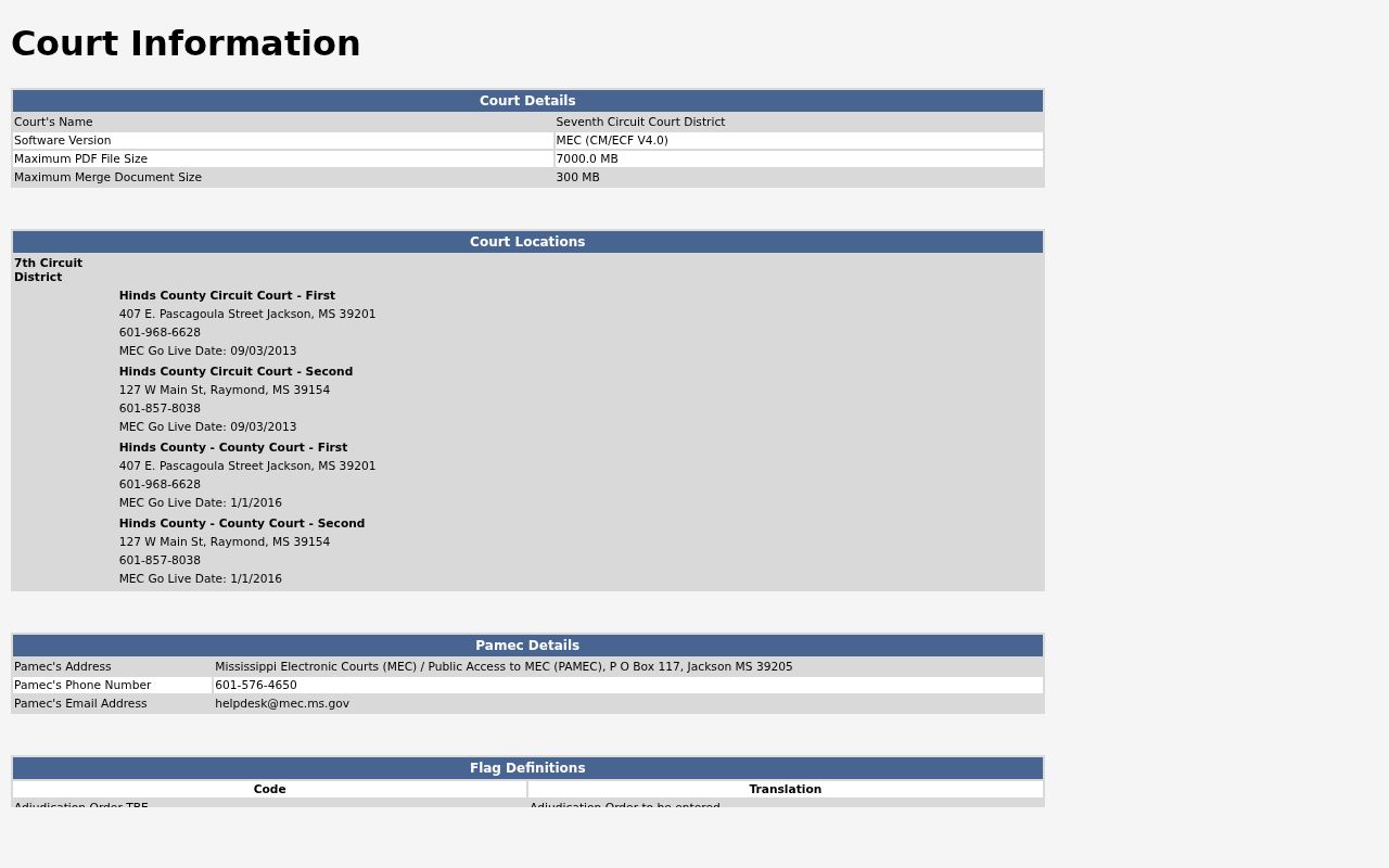 Hinds Circuit and County Court MEC information