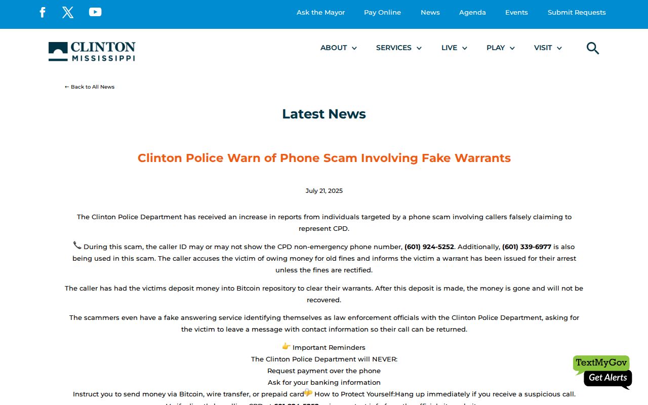 Clinton official warrant scam warning