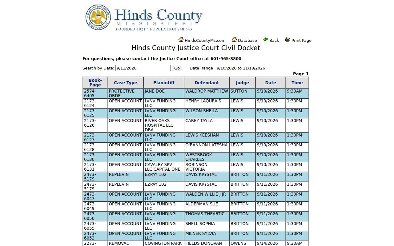 Hinds County Justice Court official interface